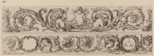 Deux bandes ornementales avec Cupidon et têtes des quatre saisons, probablement 1648