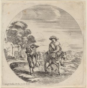 Deux paysans voyageant dans un paysage - Stefano della Bella