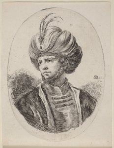 Jeune Maure à la barbe légère et au turban orné de plumes, tourné vers la gauche - Stefano della Bella
