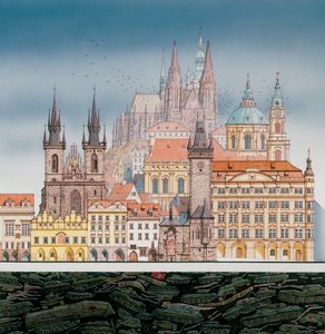 Bâtiments de Prague et chars russes, vers 1980-1991