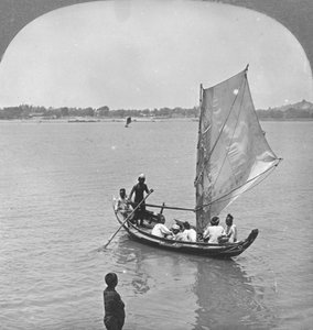 Un voilier sur le fleuve Irawaddy, Birmanie, 1908