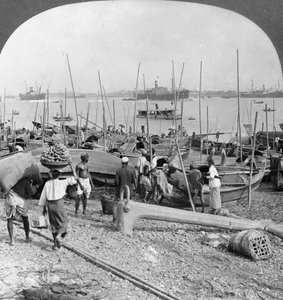 Port de Rangoon sur le fleuve Irawaddy, Birmanie, 1908