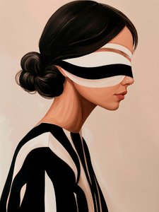 Une femme élégante aux yeux bandés