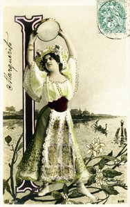 I : Mlle Fischer, artiste des années 1900 - Alphabet en carte postale - Studio Reutlinger