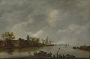 Vue de rivière avec une église de village - Style of Jan van Goyen