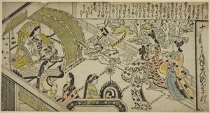 La rencontre de Yoshitsune avec la princesse Joruri, extrait de "Le conte de Joruri en douze épisodes (Joruri Junidan Zoshi)". - Sugimura Jihei