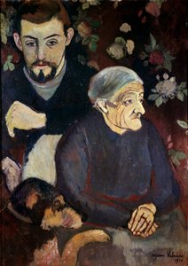Portrait du peintre Maurice Utrillo, sa grand-mère et un chien. Peinture par Suzanne Valadon (1865-1938)