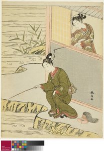 Beauté taquinant un jeune homme pêchant, vers 1768 - Suzuki Harunobu