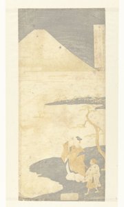 Le poète Yamabe no Akahito regardant le mont Fuji