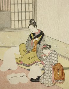 Neige du soir sur un façonnier de soie - Suzuki Harunobu