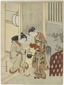Amoureux offrant du saké à un coq, vers 1767