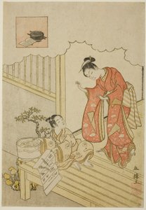 Ono no Komachi lavant le livre - Suzuki Harunobu