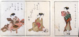 Trois courtisanes. De gauche à droite, Hiinatsuru, Hanagishi et la troisième non identifiée. Estampes de Harunobu Suzuki (1724/25-1770). - Suzuki Harunobu