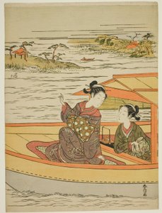 Deux beautés dans un bateau - Suzuki Harunobu