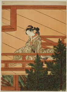Jeune femme assise sur le balcon du temple de Kiyomizu - Suzuki Harunobu