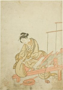Jeune femme au métier à tisser