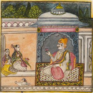 Un Raja écoutant de la musique sur une terrasse, vers 1800