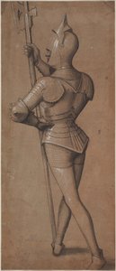 Chevalier en armure tenant une hallebarde
