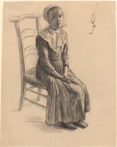 Fille assise en costume paysan - Swiss 19th Century