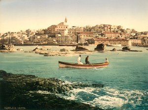 Port de Jaffa avec la ville en arrière-plan, c.1880-1900 (photochromie)