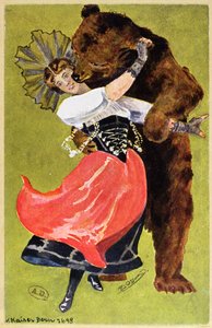 Carte postale de Berne représentant une femme et un ours, c.1900 - Swiss School