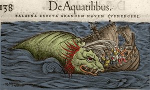Monstre marin attaquant un navire, illustration de 