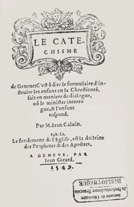 Page de titre du Catéchisme de Jean Calvin, publié à Genève, 1549