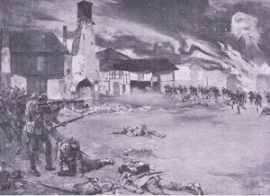 Combats de rue à la frontière franco-allemande : Une attaque française sur la garde prussienne, tiré de History of the Great War Vol 3 publié par Waverley Book Co Limited, c.1920 - Sydney Adamson