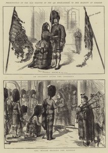 Présentation des anciennes couleurs des 79e Highlanders à Sa Majesté à Osborne - Sydney Prior Hall