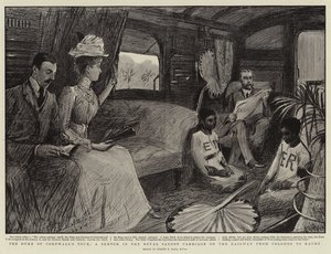 La Tournée du Duc de Cornouailles, un Croquis dans le Wagon-Salon Royal sur le Chemin de Fer de Colombo à Kandy - Sydney Prior Hall