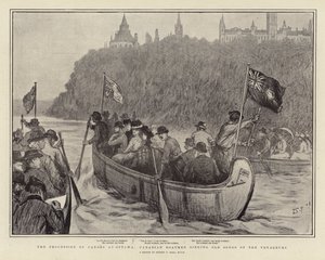 La procession des canoës à Ottawa, les bateliers canadiens chantant de vieilles chansons des voyageurs - Sydney Prior Hall