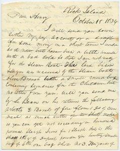 Lettre signée T.F. Smith, Rock Island, à Henry Chouteau, St. Louis, Mo., 18 octobre 1834