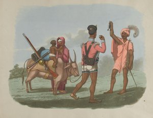 Un Sepoy du Bengale et sa famille rencontrant un membre de la caste Byraggee, vers 1799