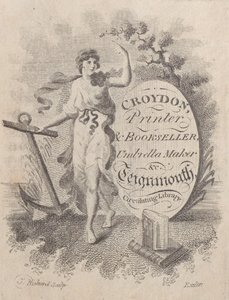Carte de visite pour Croydon, imprimeur, libraire et fabricant de parapluies - T. Rickard