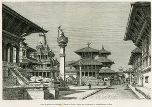 Place du Palais Royal de Patan (actuel Lalitpur). Gravure par Taylor pour illustrer l