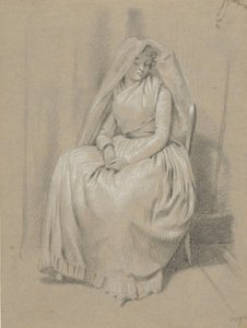 Femme assise avec un voile sur la tête