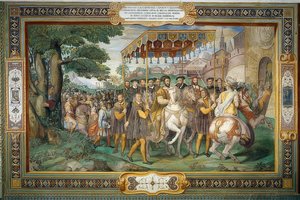 Le roi François Ier reçoit Charles V et le cardinal Alessandro Farnese à Paris en 1540. 1559