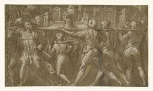 Soldats portant une maquette de ville - Taddeo Zuccaro