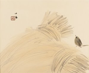 Gravure sur bois - Troglodyte sur un épi de maïs, fin 19ème-début 20ème siècle - Takeuchi Seiko