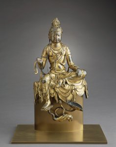 Bodhisattva Avalokitesvara assis, VIIIe siècle (bronze avec dorure) - Tang Dynasty Chinese School