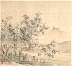 Une grue solitaire dans le bosquet de bambous - Tao Hong