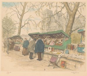 Étal de livres sur le Quai de Montebello, avec Notre-Dame en arrière-plan - Tavík František Šimon (signed by artist)