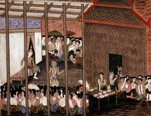 Une foule regarde une représentation théâtrale - Thai School