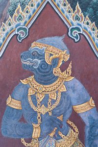 Fresque représentant des scènes du Ramayana au Wat Phra Kaeo, Palais Royal, Bangkok, Thaïlande