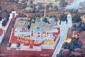 Fresque représentant des scènes du Ramayana au Wat Phra Kaeo, Palais Royal, Bangkok, Thaïlande