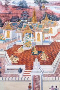 Fresque représentant des scènes du Ramayana au Wat Phra Kaeo, le Grand Palais Royal, Bangkok, Thaïlande