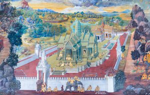 Fresque représentant des scènes du Ramayana au Wat Phra Kaeo, le Palais Royal, Bangkok, Thaïlande