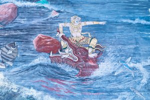 Fresque représentant des scènes du Ramayana au Wat Phra Kaeo, le Palais Royal, Bangkok, Thaïlande