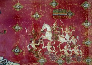 Bouddhisme : scène de la vie de Bouddha : le Grand Départ (détail) - Thai Thai