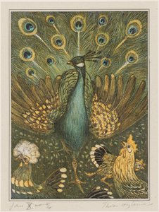 Paon avec des poules